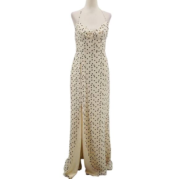 FAME AND PARTNERS sz 12 L The Carmela Cream Black Polka Dot Maxi Dress NWT B86 - Picture 1 of 9